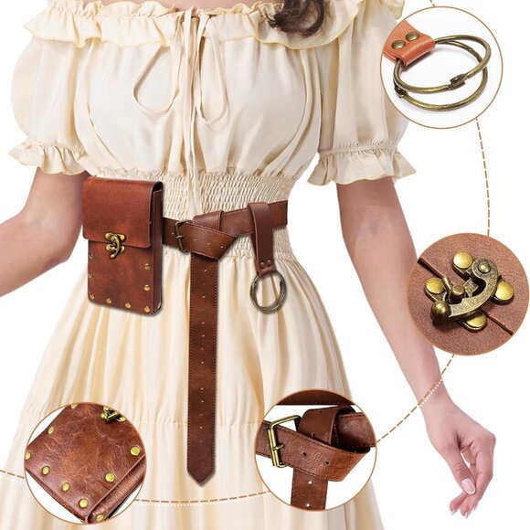 Renaissance Belt Pouch Waist Bag Fanny Pack, Steampunk Phone Holder Medieval Lea